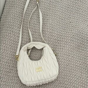 Cream Quilted Leather Crossbody Bag with Gold Logo